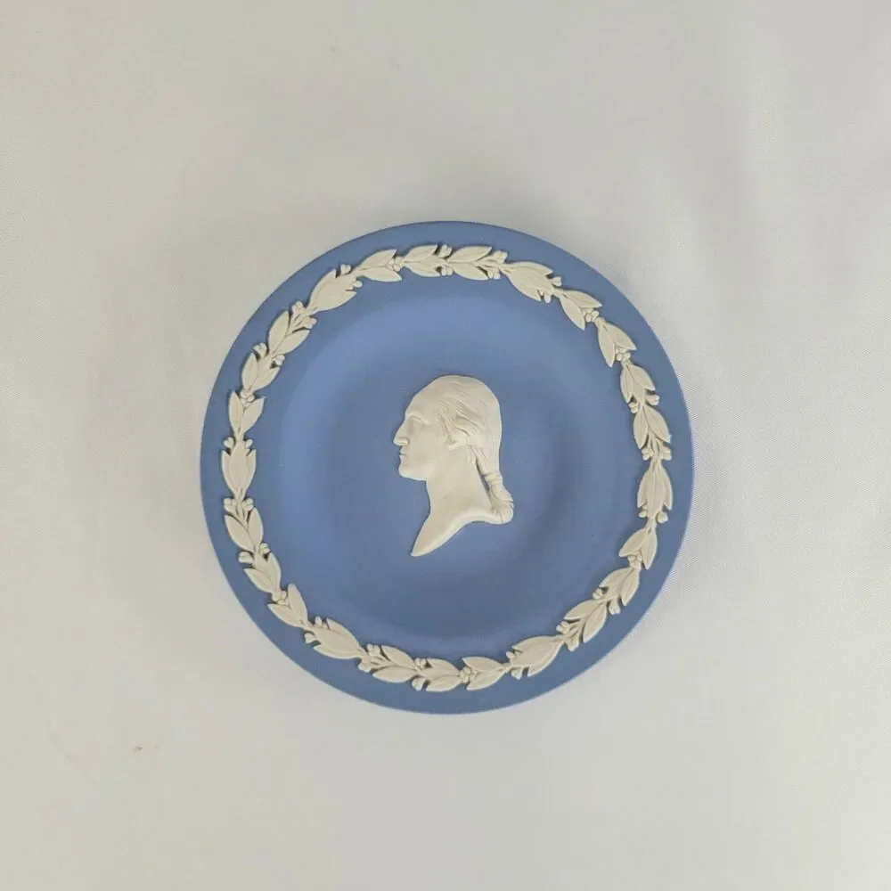 Vtg Wedgwood Jasperware Trinket Dish George Washington Blue Portrait Smithsonian